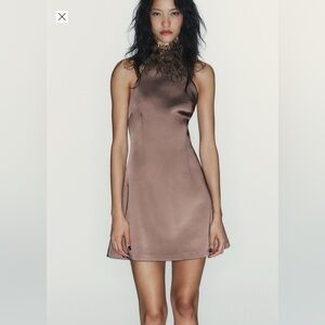 Zara Satin Mini Dress - Taupe